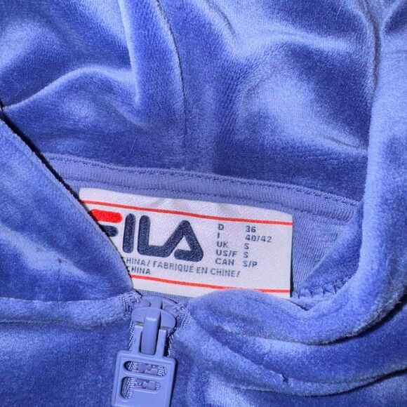 Fila Velour Blue Black Quarter Zip Sweatshirt Women's Small - Picture 3 of 3